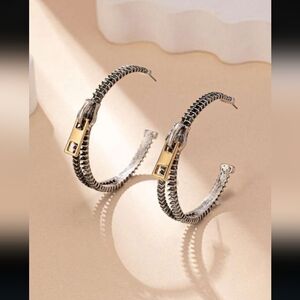 Zipper Style Gold & Antique Silver Hoop Earrings